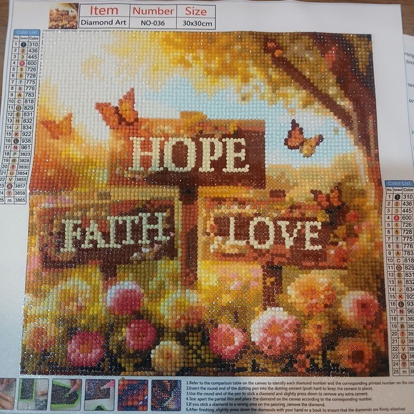 Other - Finished 5D Diamond Art Painting Wall Art - Faith,Hope,Love 30x30cm